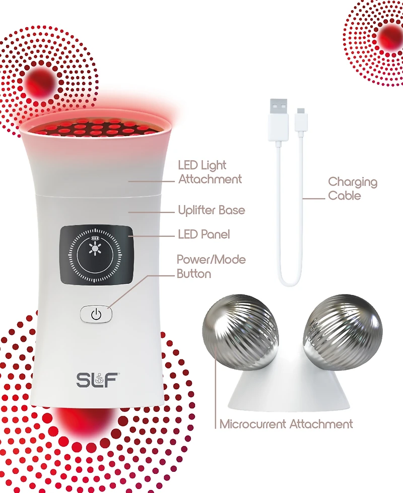 Tzumi 2-in-1 Microcurrent Facial Device Led Red Light Therapy Uplifter, Rechargeable Face Massager Tool