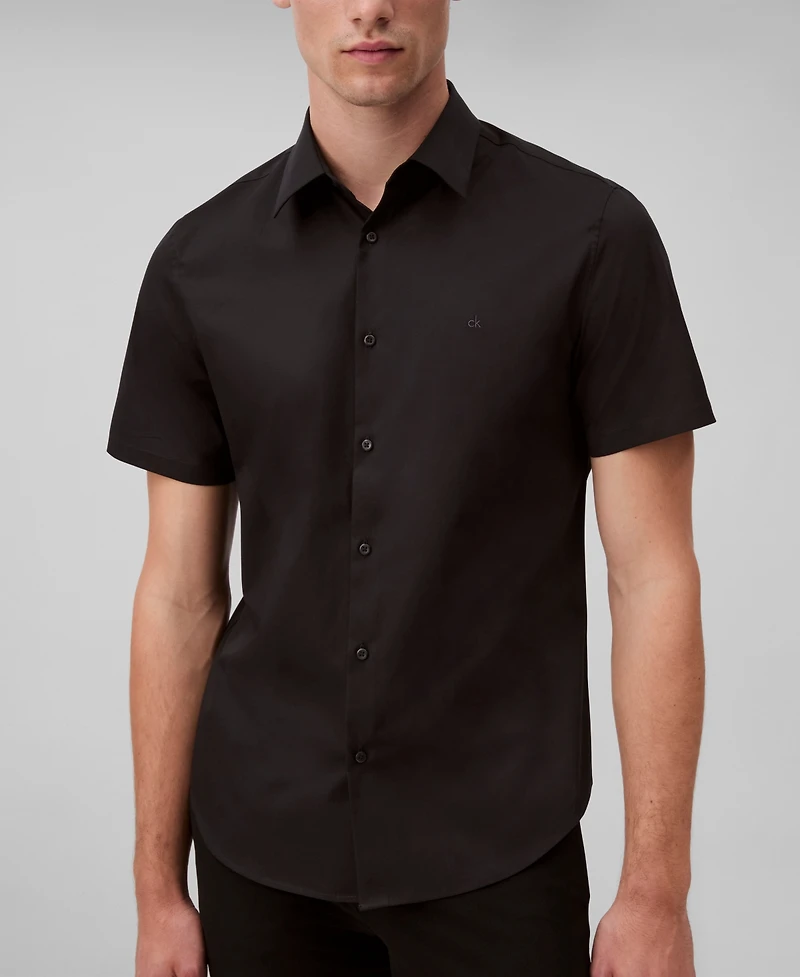 Calvin Klein Men's Slim Fit Short Sleeve Solid Stretch Button-Front Shirt