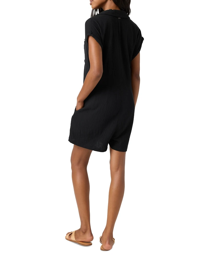 O'Neill Juniors' Kamilla Rolled-Cuff Button-Front Romper