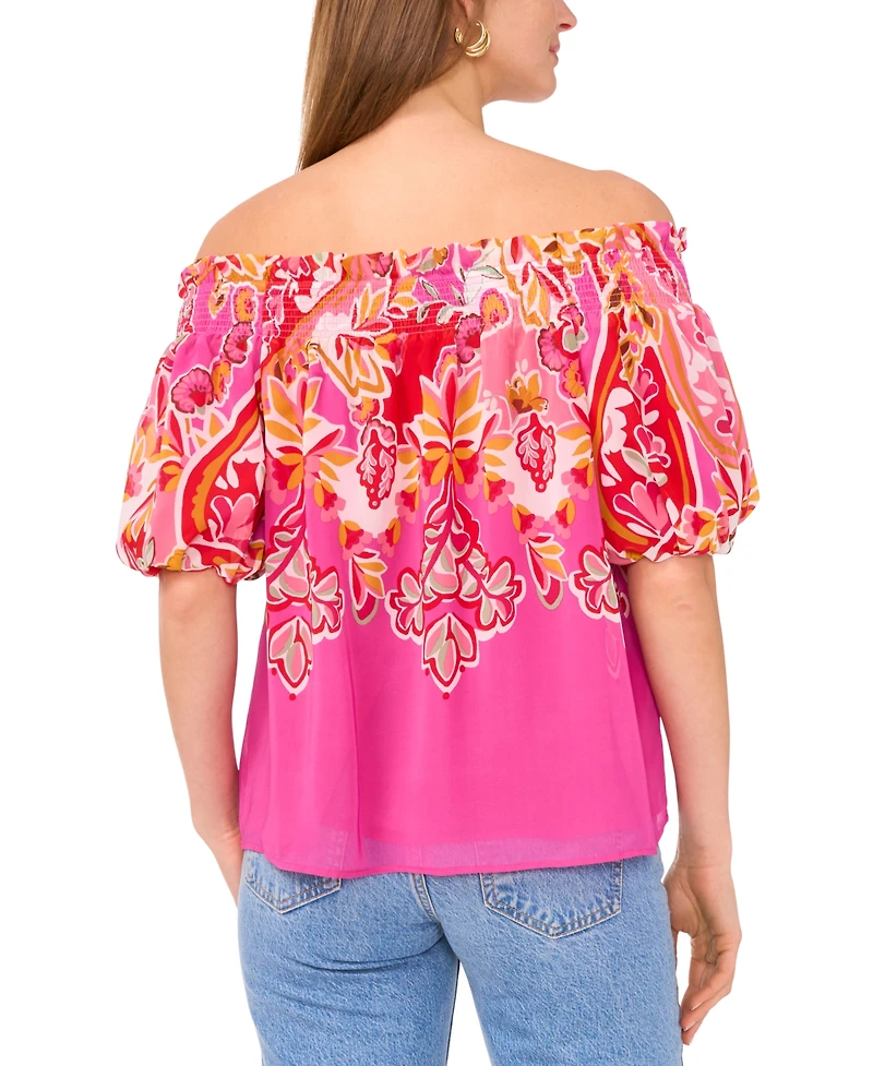 Sam & Jess Women's Printed Smocked Off-The-Shoulder Top