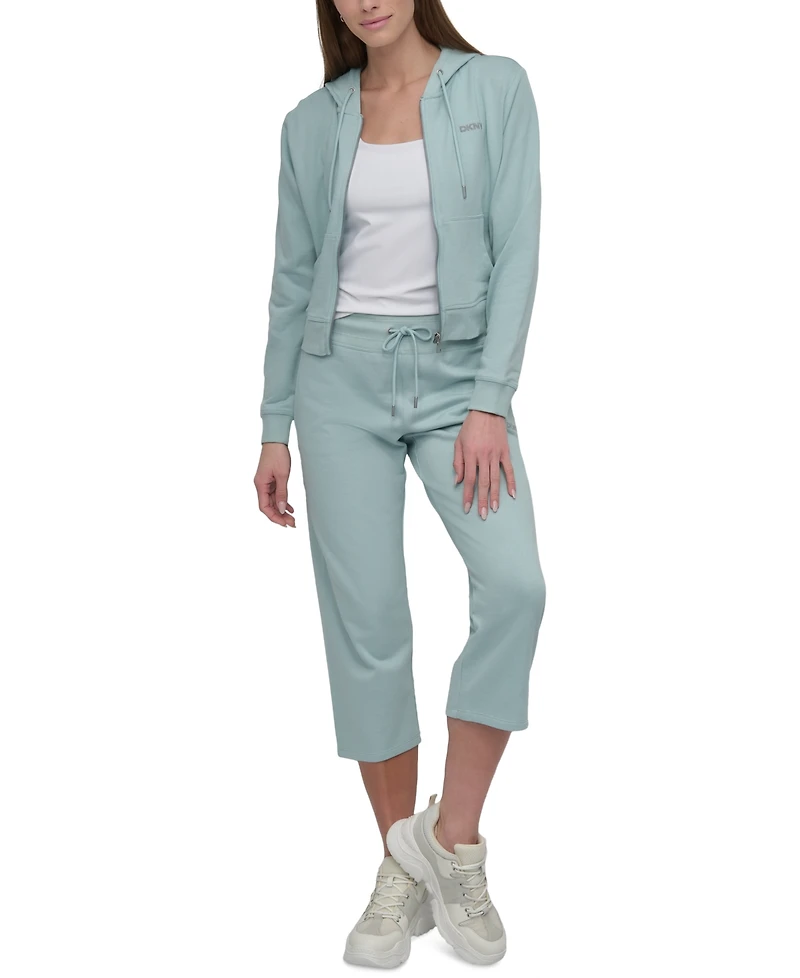 Dkny Sport Women's Cotton-Blend Stud-Logo Full Zip Hoodie