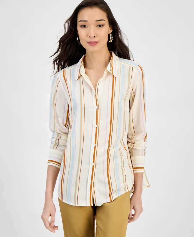 I.n.c. International Concepts Women's Printed Long-Sleeve Button-Down Shirt, Exclusively at Macy's