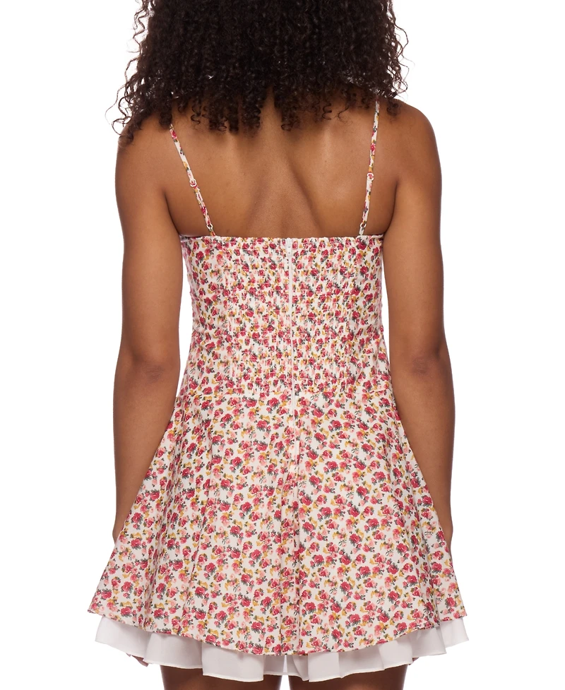 B Darlin Juniors' Floral-Print Ruffled Mini Dress
