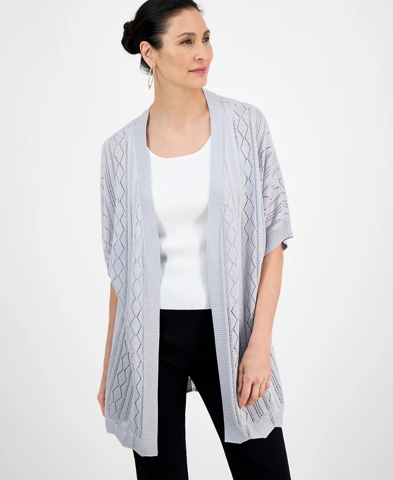 Jm Collection Petite Short-Sleeve Shine Cardigan, Exclusively at Macy's