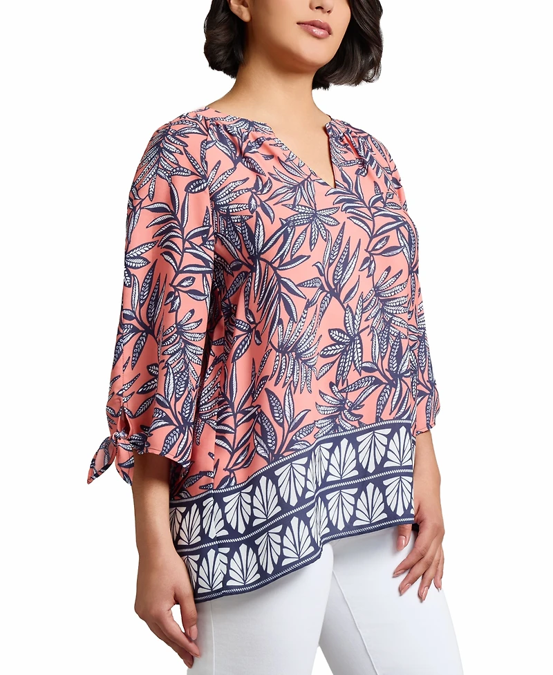 Jones New York Women's Mixed-Print Split-Neck Top