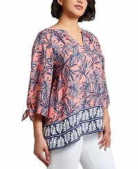 Jones New York Women's Mixed-Print Split-Neck Top