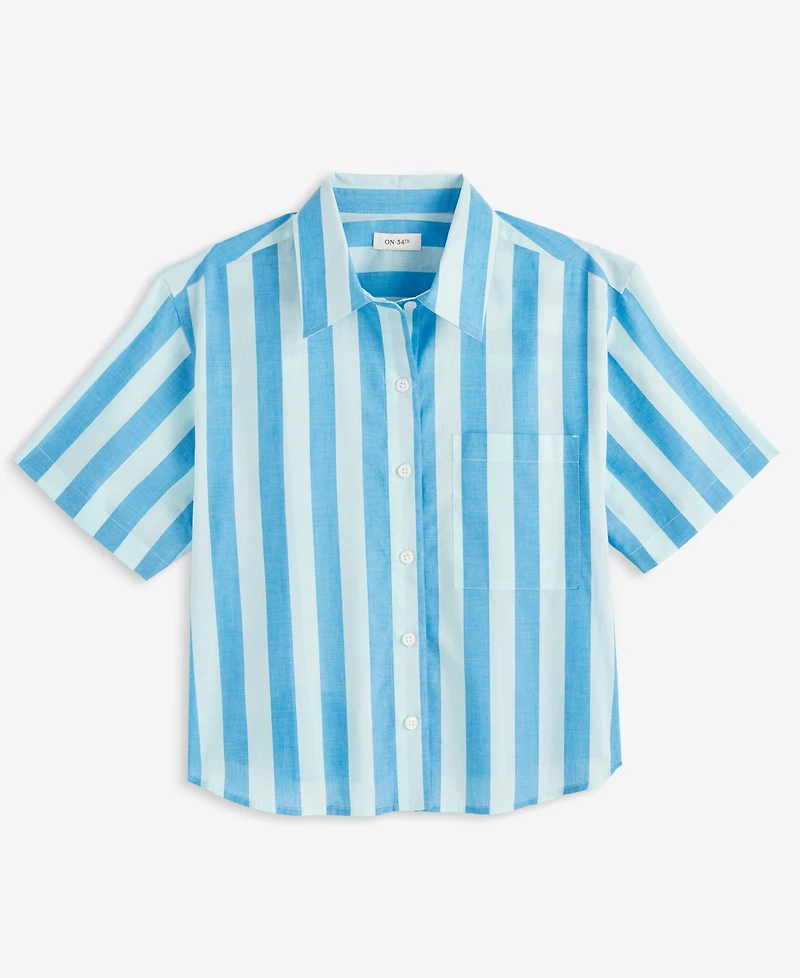 On 34th Women's Cotton Striped Short-Sleeve Shirt, Exclusively at Macy's