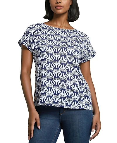 Jones New York Women's Shell-Print Button-Side Top