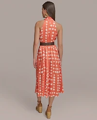 Donna Karan New York Women's Polka-Dot Belted A-Line Dress