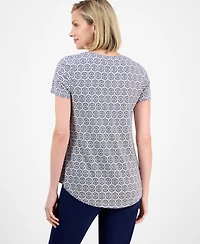 Jm Collection Women's Printed Short Sleeve Scoop-Neck Top