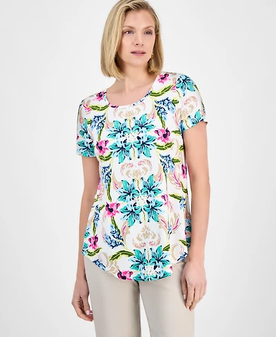 Jm Collection Petite Bali Escape Short-Sleeve Top, Exclusively at Macy's