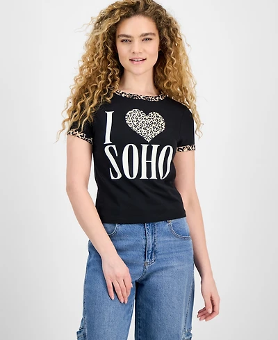 Rebellious One Juniors' Animal-Print Contrast-Trim Top