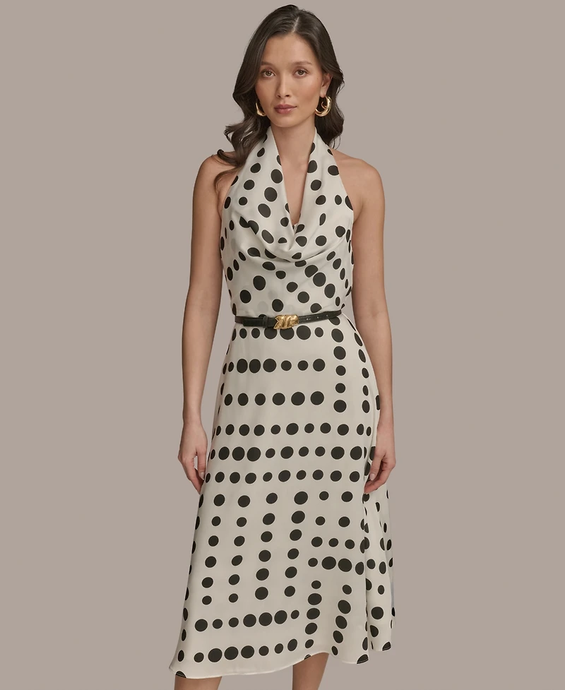 Donna Karan New York Women's Polka-Dot Belted A-Line Dress