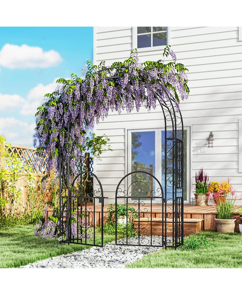 Outsunny 7.4ft Steel Garden Arch with Gate, Garden Arbor Trellis,