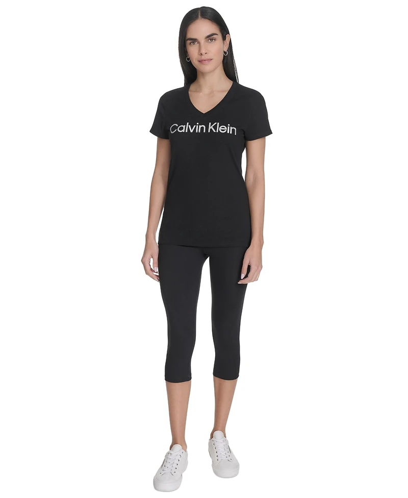 Calvin Klein Women's V-Neck Logo Short-Sleeve T-Shirt