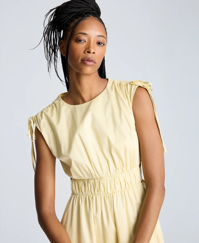 Kenneth Cole Women's Butter Yellow Ruched Tie-Shoulder Midi Dress