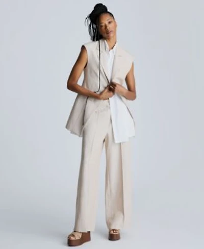 Kenneth Cole Womens Layered Vest With Detachable Front Shirt Pintucked Wide Leg Pants