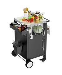 Streamdale Black Outdoor Grill Cart, Rolling Bbq Table with Storage & Hooks