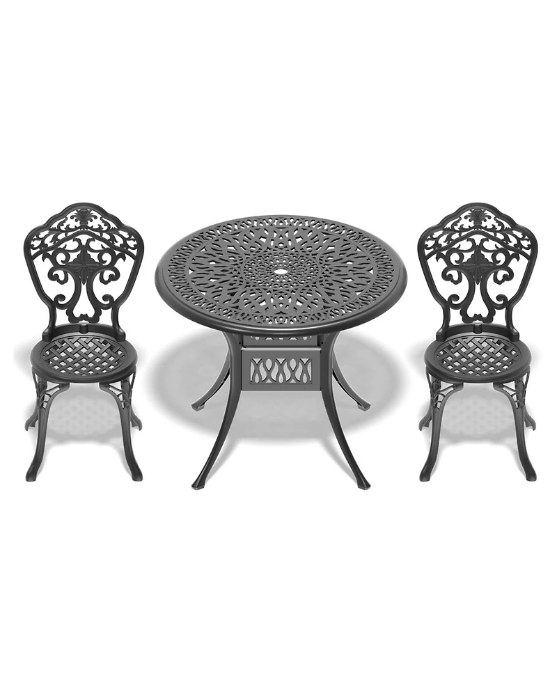 Streamdale 3-Piece Set Of All-Weather Cast Aluminum Dining Furniture Set With Black Frame