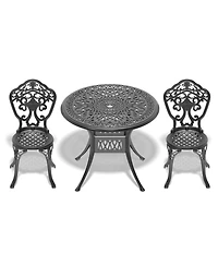 Streamdale 3-Piece Set Of All-Weather Cast Aluminum Dining Furniture Set With Black Frame