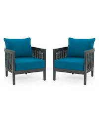 Outdoor Acacia Wicker Club Chairs (2), Black/Teal, 27,5"W