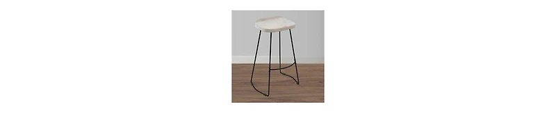 Handcrafted Backless Barstool – Washed Mango Wood Saddle Seat & Metal Base