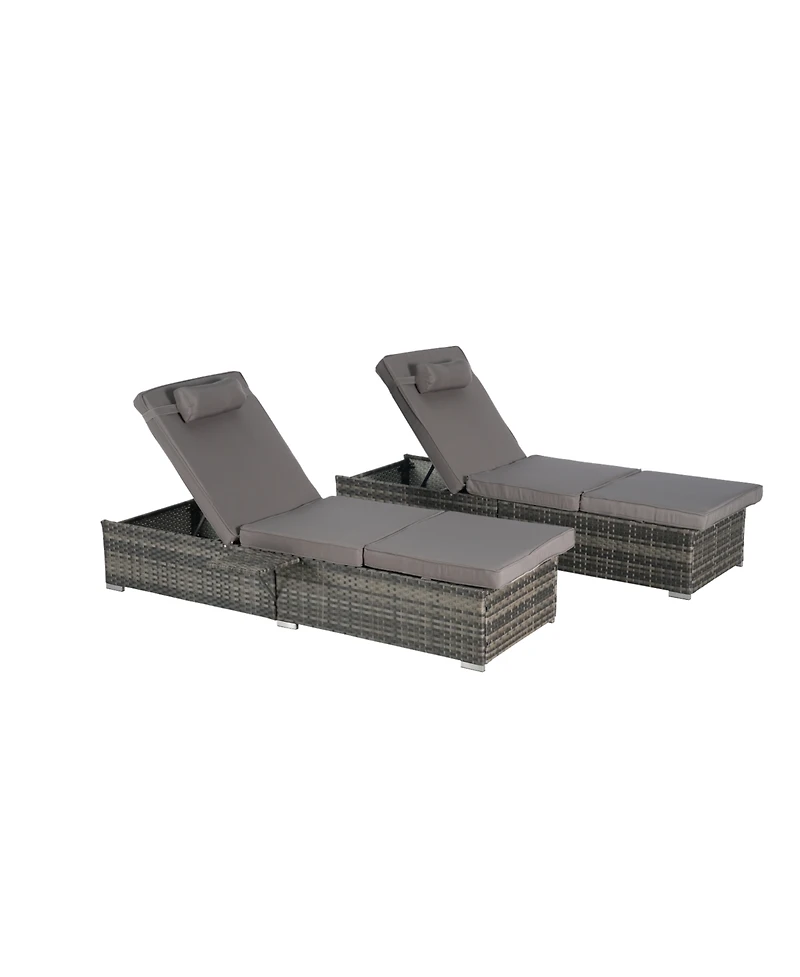 Streamdale Outdoor chaise lounge set (2) with storage, adjustable backrests, table