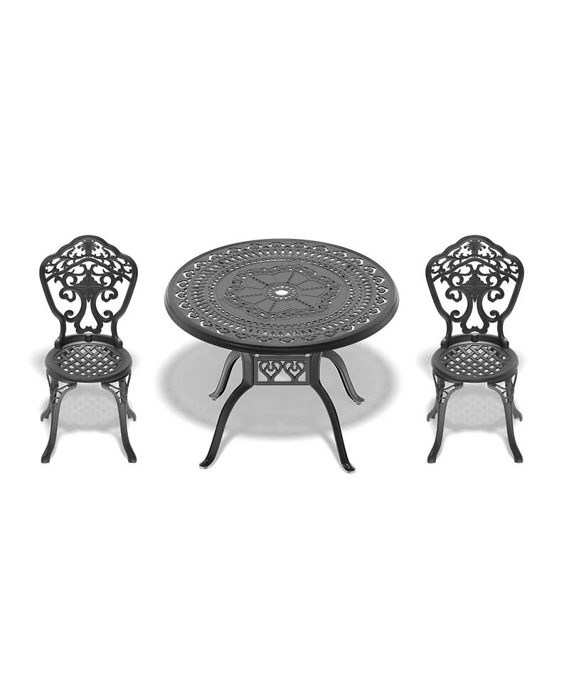 Streamdale 3-Piece Set Of All-Weather Cast Aluminum Dining Furniture Set With Black Frame