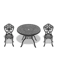 Streamdale 3-Piece Set Of All-Weather Cast Aluminum Dining Furniture Set With Black Frame