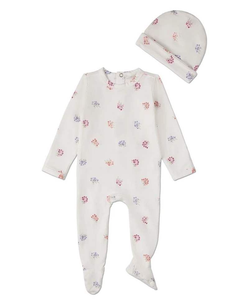 MeMoi Baby Girls 2 Piece "Little Arrangements" Floral Print Rich Footie Set