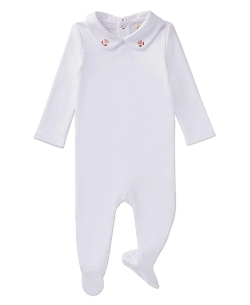MeMoi Baby Girls 3 Piece 100% Pima Footie Set with Peter Pan Collar and Embroidered Hearts