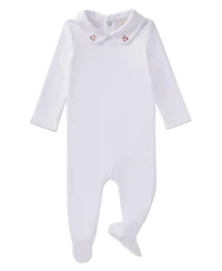 MeMoi Baby Girls 3 Piece 100% Pima Footie Set with Peter Pan Collar and Embroidered Hearts