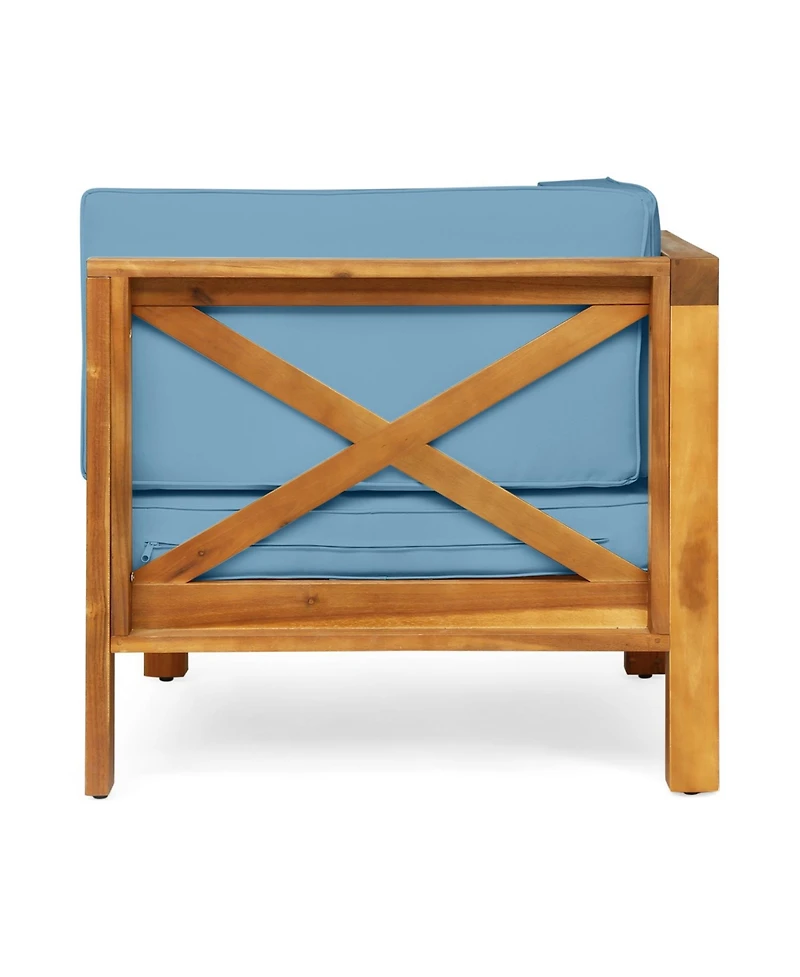 Streamdale Teak Finish Blue Outdoor Armchair Set