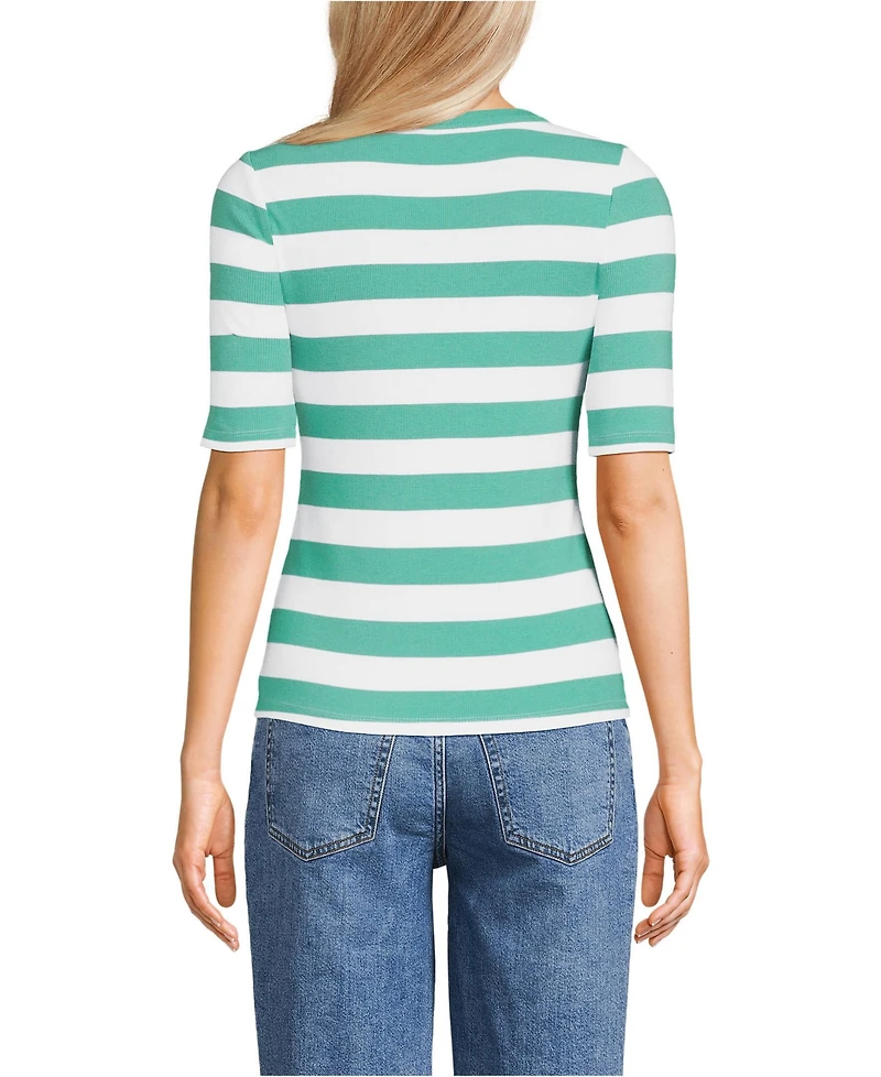 Lands' End Women's Drapey Rib Fitted Elbow Sleeve Scoop Neck Tee