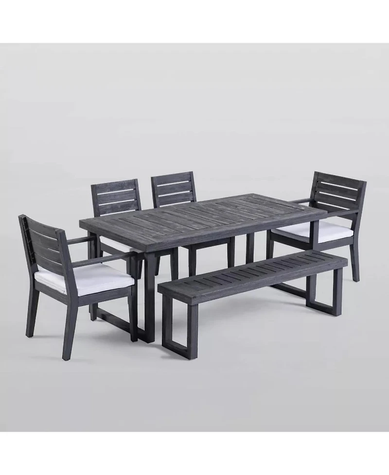 Streamdale Outdoor 6-Seater Acacia Wood Dining Set with Bench,Dark Gray/Light Gray