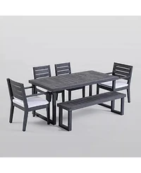 Streamdale Outdoor 6-Seater Acacia Wood Dining Set with Bench,Dark Gray/Light Gray