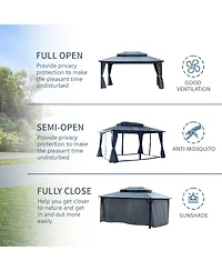 Streamdale 12'x16' Aluminum Gazebo, Polycarbonate Roof, Netting & Curtains