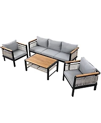 Streamdale 4-Piece Outdoor Sectional, Patio seating with cushions & coffee table, grey