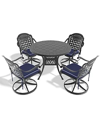 Streamdale 5-pc Cast Aluminum Dining Set, 4 Swivel Chairs, 39" Round Table, Black Frame