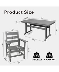 Streamdale 7pc Hdpe Patio Set, 6 Chairs, 51" Table, Outdoor Dining for Garden/Pool (Black)