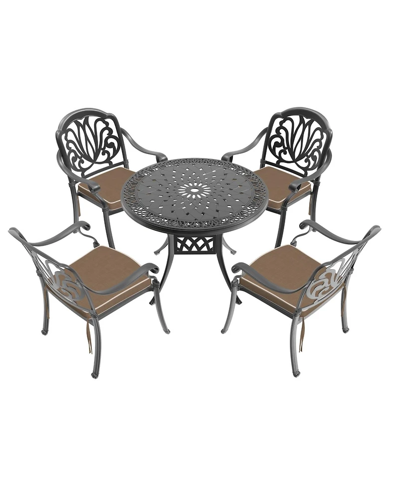 Cushioned 5-pc Cast Aluminum Patio Set (Random Colors)