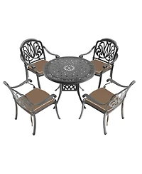 Cushioned 5-pc Cast Aluminum Patio Set (Random Colors)