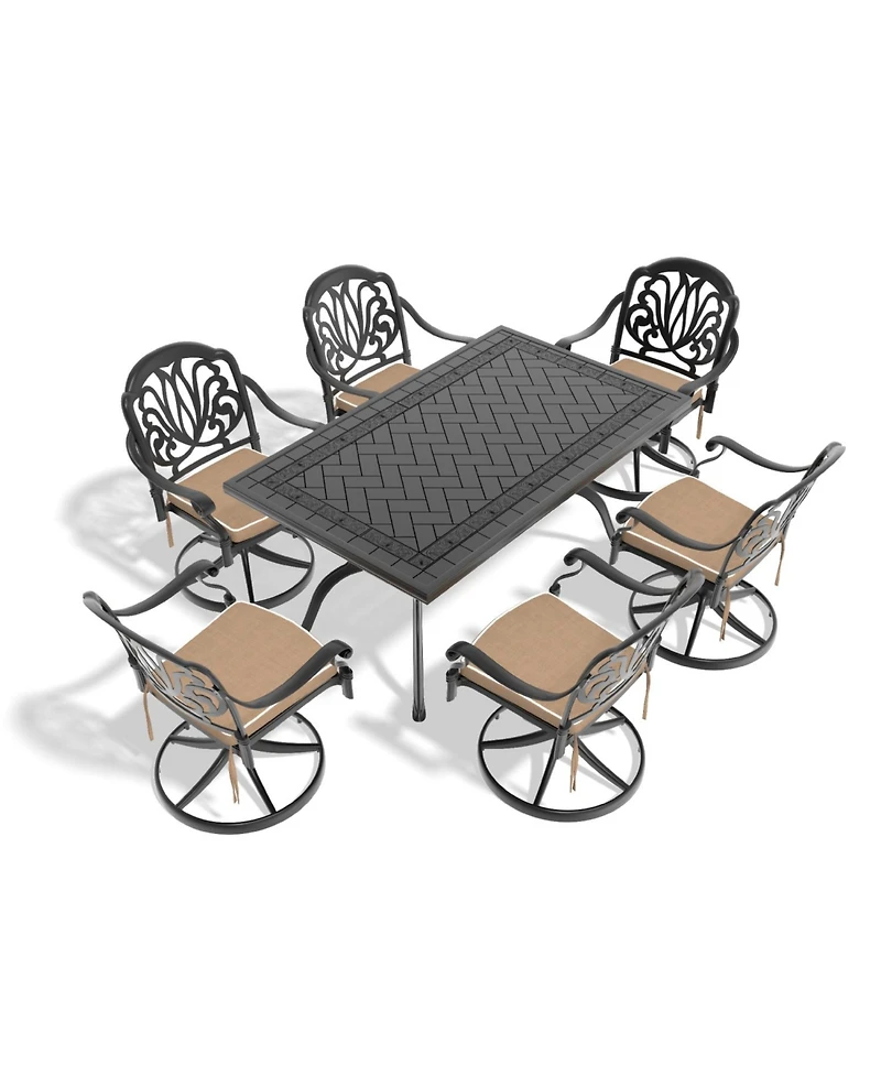 Streamdale 7-pc Cast Aluminum Dining Set, 6 Swivel Chairs, Rectangular Table