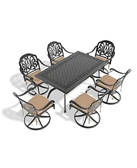 Streamdale 7-pc Cast Aluminum Dining Set, 6 Swivel Chairs, Rectangular Table