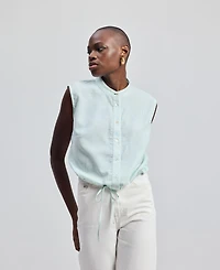 Reistor Women's Button-down Shirt with Waist Drawstring Stripes