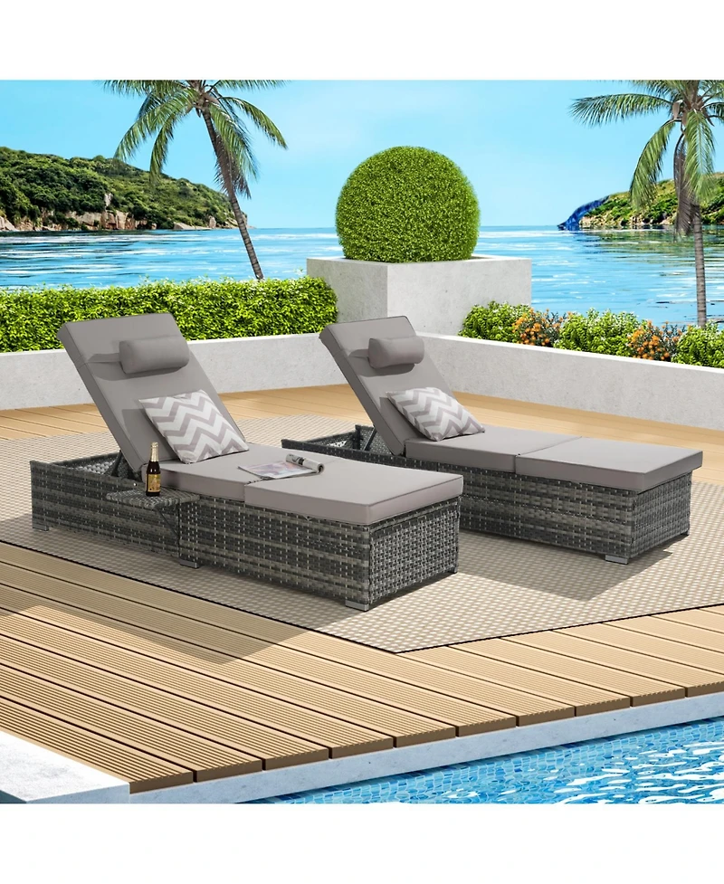 Streamdale Outdoor chaise lounge set (2) with storage, adjustable backrests, table, cushions