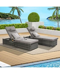Streamdale Outdoor chaise lounge set (2) with storage, adjustable backrests, table, cushions