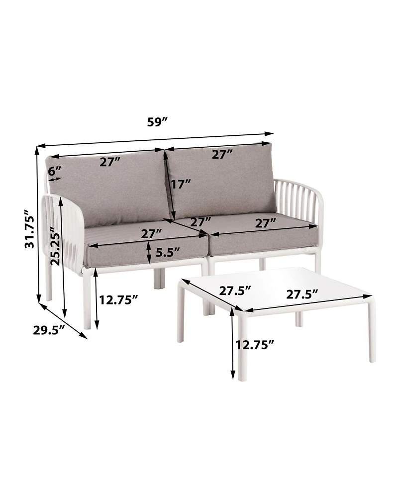 Streamdale 9-Piece Patio Set, Modern outdoor sectional with 2 tables, waterproof cushions, white & gray