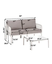 Streamdale 9-Piece Patio Set, Modern outdoor sectional with 2 tables, waterproof cushions, white & gray