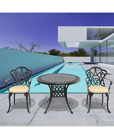(Cushions In Random Colors) 3-Piece Set Of Cast Aluminum Patio Furniture